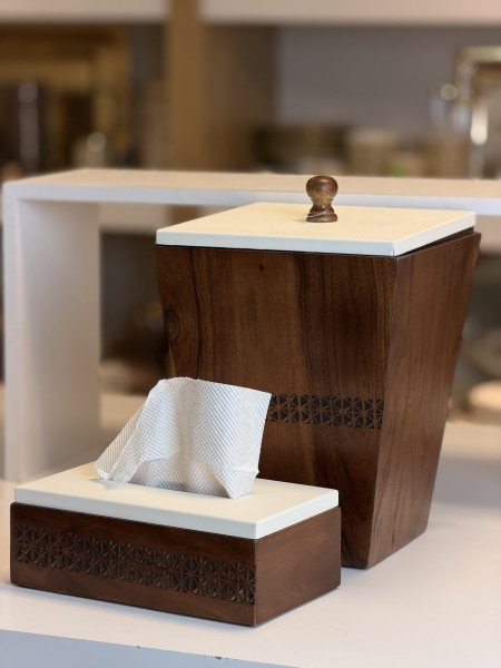 طقم سلة مع محارم خشب نقشة اندلسي