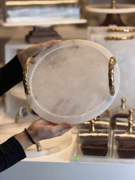 صنية رخام الالباستر مدور