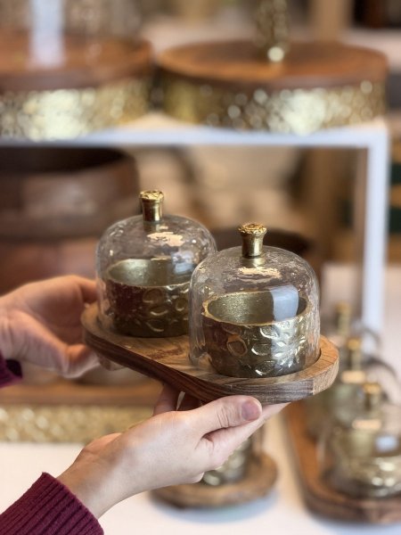 مضيفة ثنائية خشب هندي مع زجاج