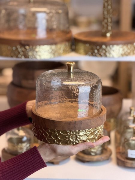 مضيفة خشب هندي مع غطاء زجاج