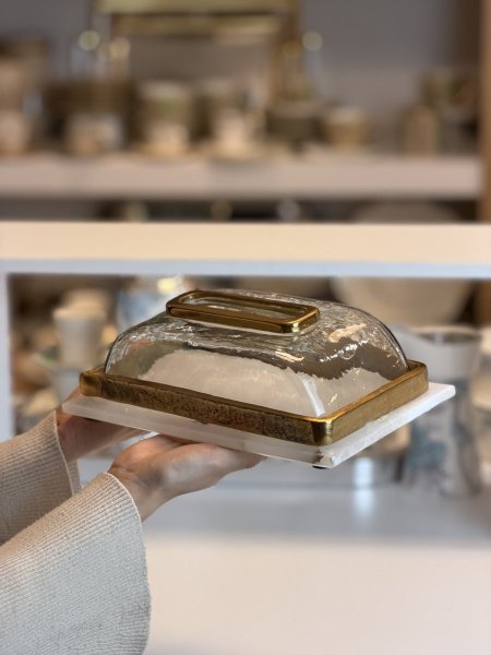 علبة محارم رخام الالباستر مع زجاج