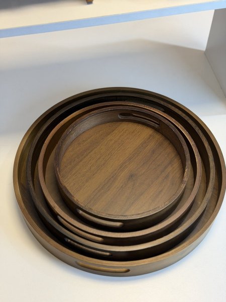 طقم صواني خشب مدور /٤ غامق