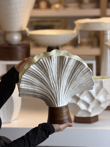 فازا محاره مصدف عاجي مع خشب