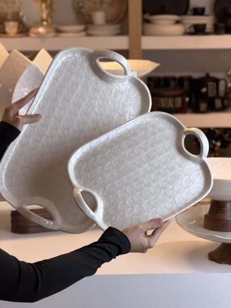 طقم صواني قطعتين مصدف عاجي