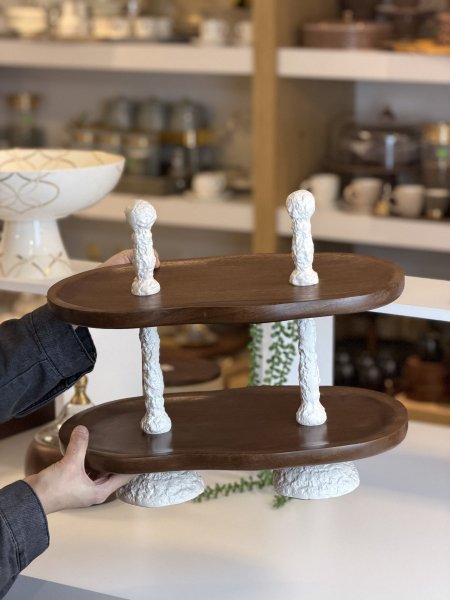 ستاند ضيافة طبقتين خشب هندي