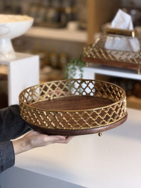 صنية /جاط فواكه خشب هندي مشبك