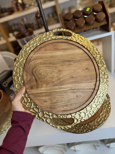 صنية مدور خشب اطار هندي