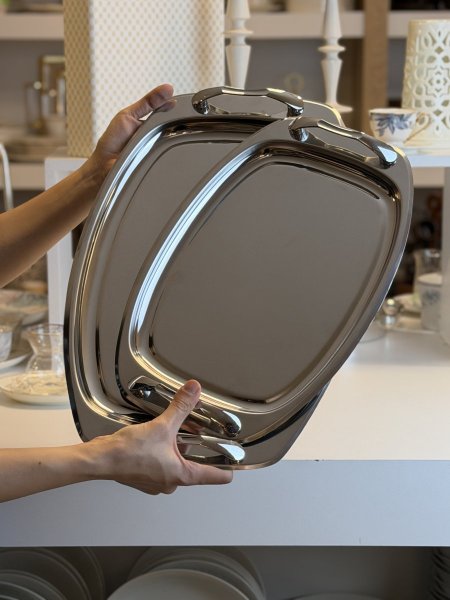 طقم صواني ستانلس ستيل فضي