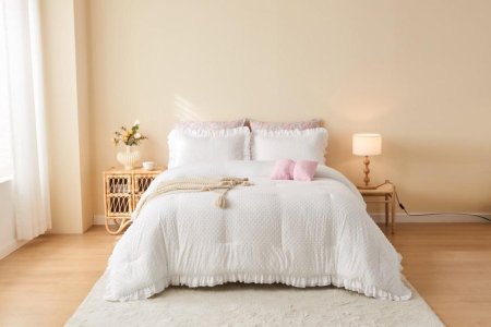 طقم تخت Mary white مفرد ونص ٥ قطع