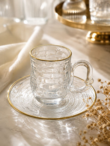 استكانة شاي مع صحن مذهب عدد 6