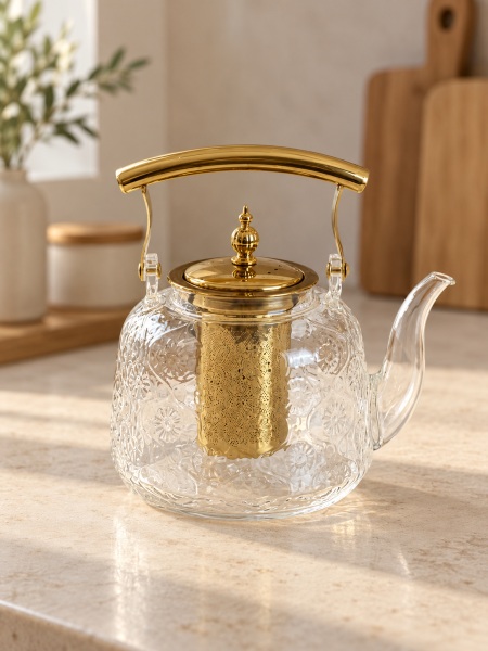 ابريق شاي زجاج مع دهبي