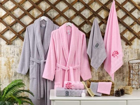 طقم روب حمام  Eco pink&grey