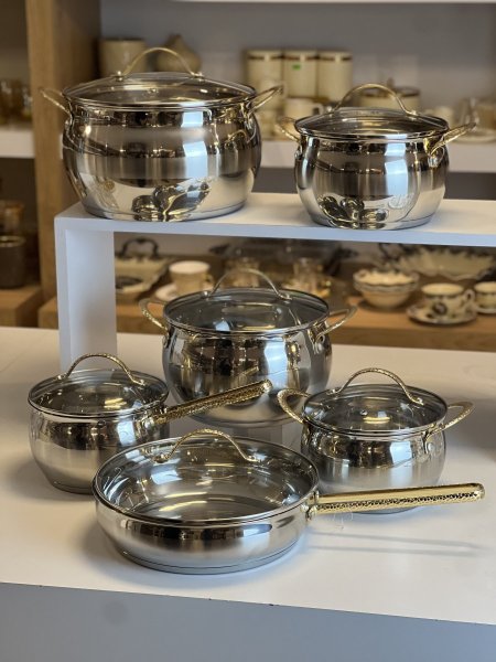 طقم طناجر ستانلس ستيل يد دهبي